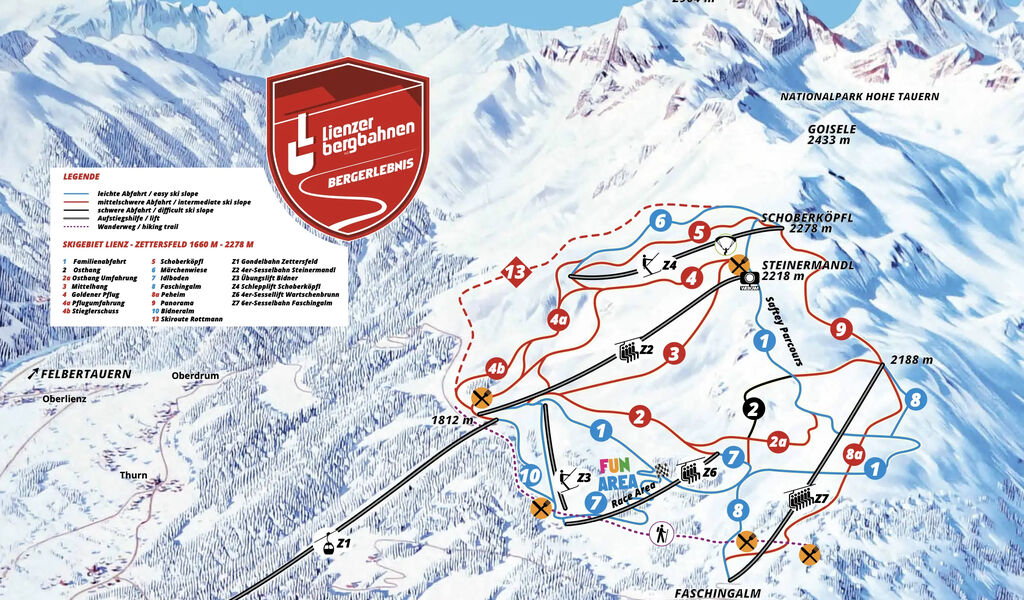 Lyžařská mapa sjezdovek areálu Lienzer Bergbahnen