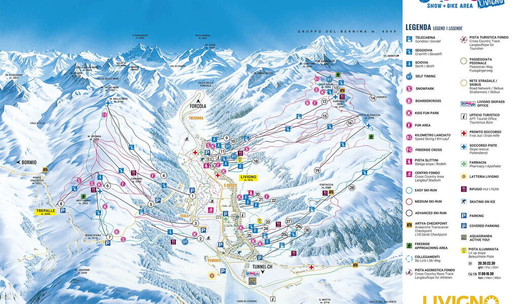 Lyžařská mapa sjezdovek areálu Livigno