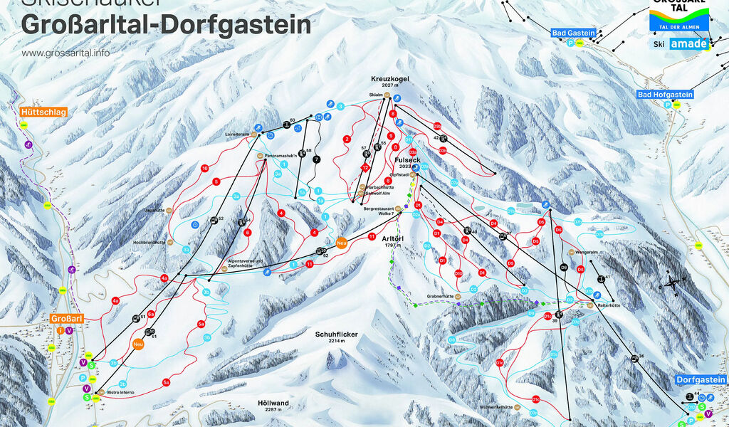 Lyžařská mapa sjezdovek areálu Lyžařská houpačka Grossarltal - Dorfgastein
