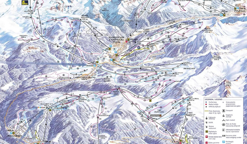 Lyžařská mapa sjezdovek areálu Marilleva / Folgarida