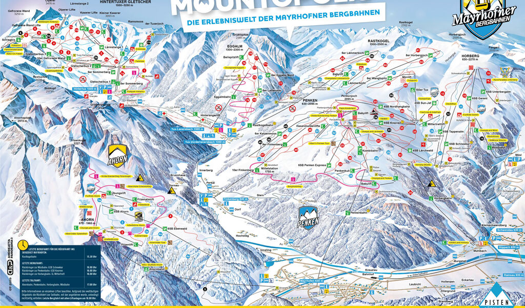 Lyžařská mapa sjezdovek areálu Mayrhofen