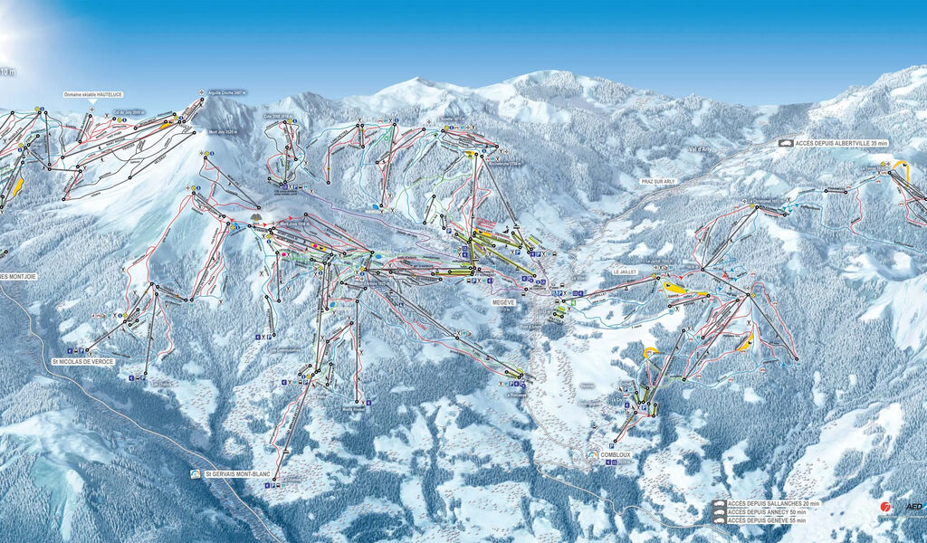 Lyžařská mapa sjezdovek areálu Megève