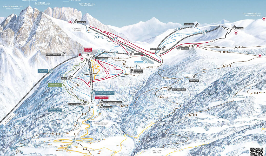 Lyžařská mapa sjezdovek areálu Meran 2000