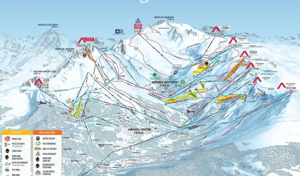 Lyžařská mapa sjezdovek areálu Méribel