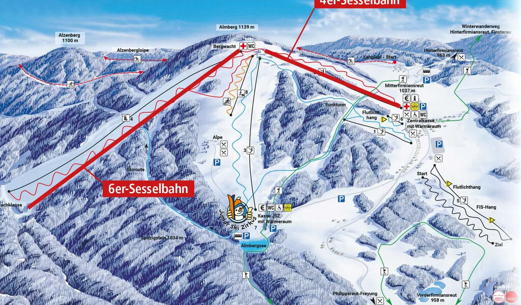 Lyžařská mapa sjezdovek areálu Mitterdorf