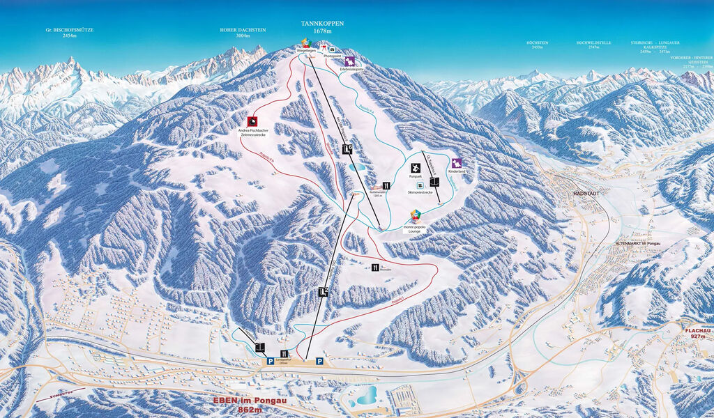Lyžařská mapa sjezdovek areálu Monte Popolo / Eben im Pongau