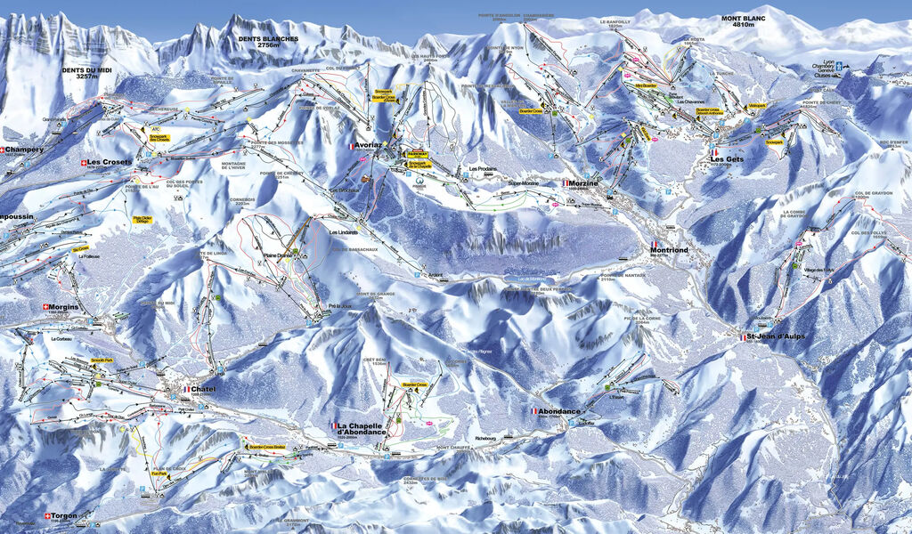 Lyžařská mapa sjezdovek areálu Morgins