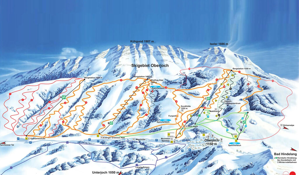 Lyžařská mapa sjezdovek areálu Oberjoch