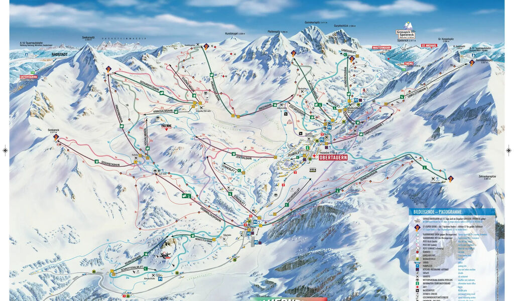 Lyžařská mapa sjezdovek areálu Obertauern