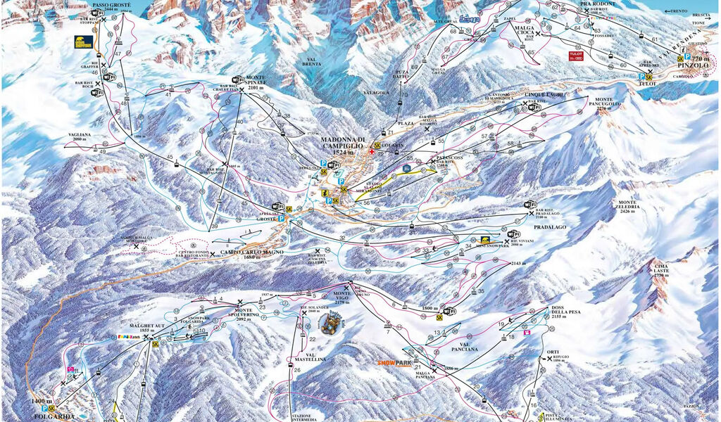 Lyžařská mapa sjezdovek areálu Pinzolo
