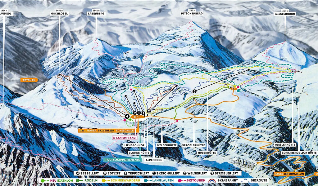 Lyžařská mapa sjezdovek areálu Postalm