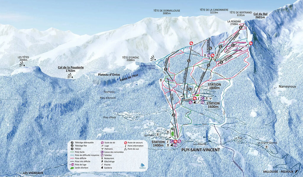 Lyžařská mapa sjezdovek areálu Puy Saint Vincent