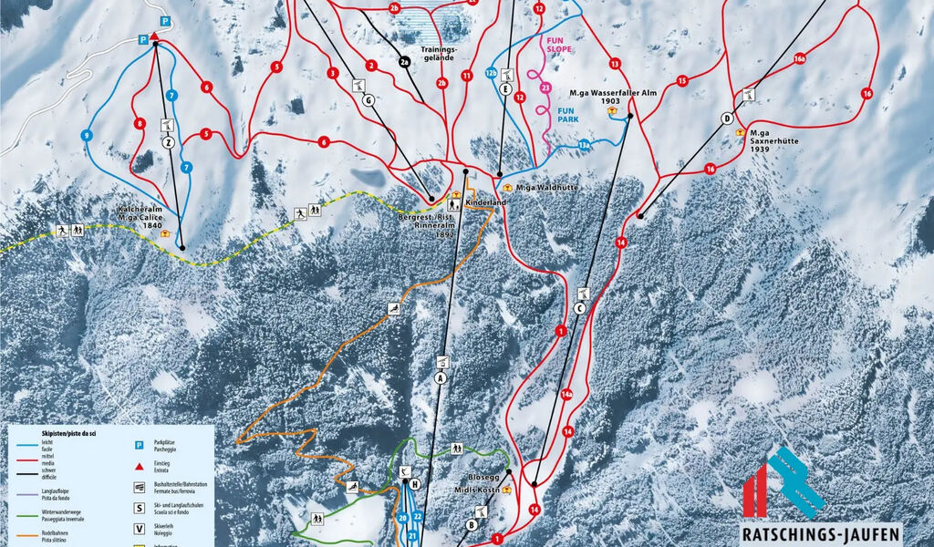 Lyžařská mapa sjezdovek areálu Ratschings / Jaufen