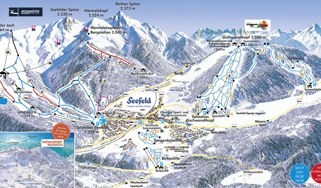 Lyžařská mapa sjezdovek areálu Region Seefeld