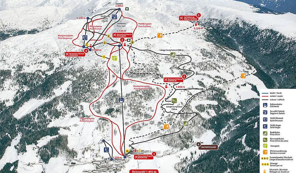 Lyžařská mapa sjezdovek areálu Reinswald