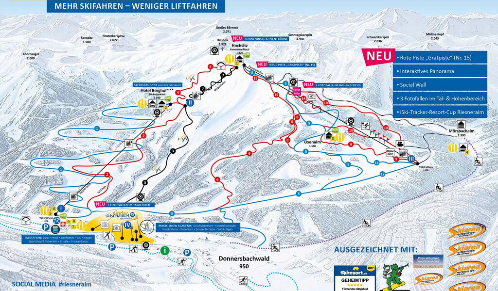 Lyžařská mapa sjezdovek areálu Riesneralm