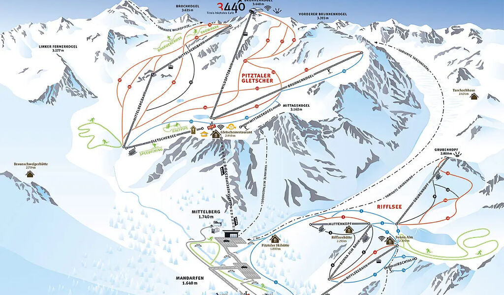 Lyžařská mapa sjezdovek areálu Rifflsee