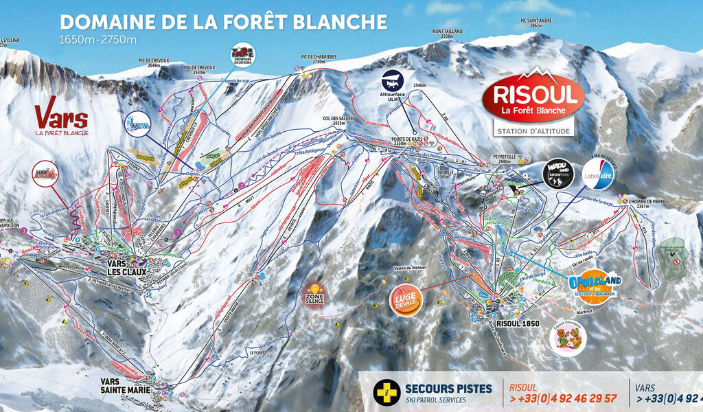 Lyžařská mapa sjezdovek areálu Risoul / Vars