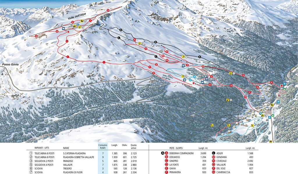 Lyžařská mapa sjezdovek areálu Santa Caterina / Valfurva