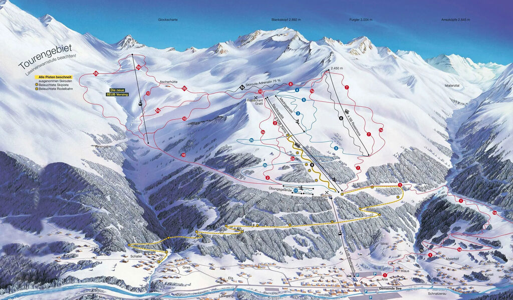 Lyžařská mapa sjezdovek areálu See / Paznaun