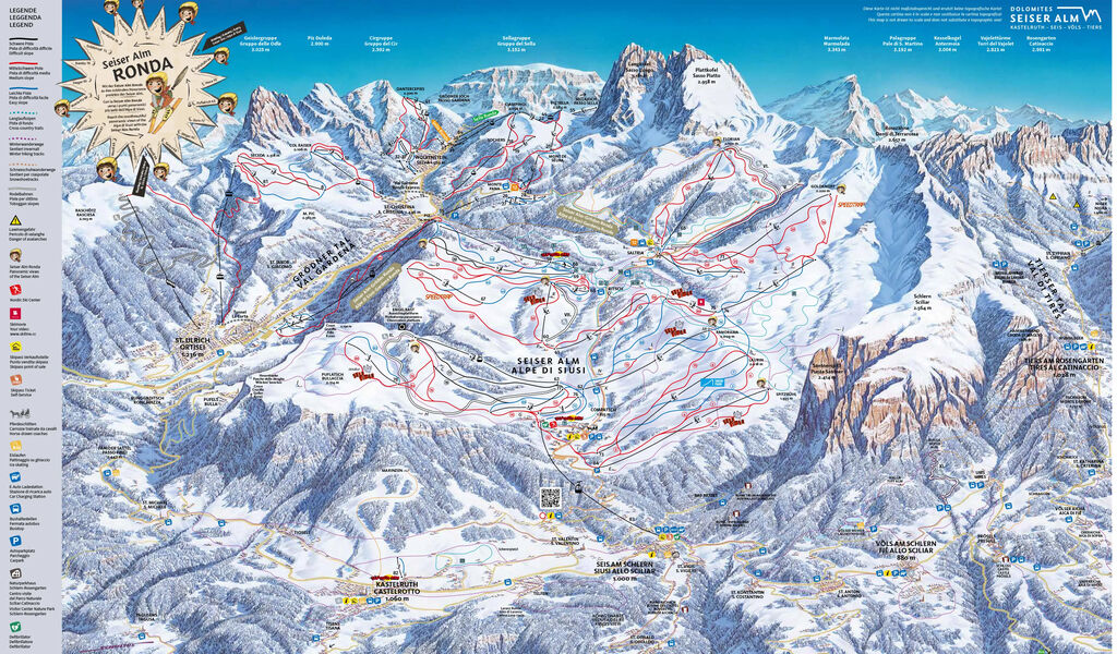 Lyžařská mapa sjezdovek areálu Seiser Alm