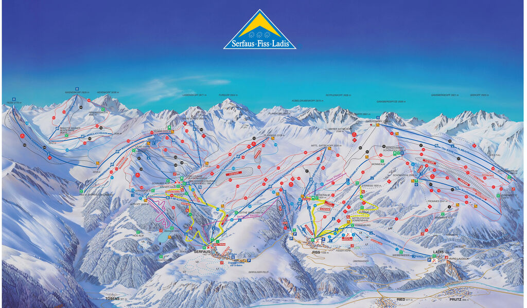 Lyžařská mapa sjezdovek areálu Serfaus / Fiss / Ladis