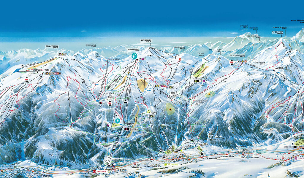 Lyžařská mapa sjezdovek areálu Serre Chevalier