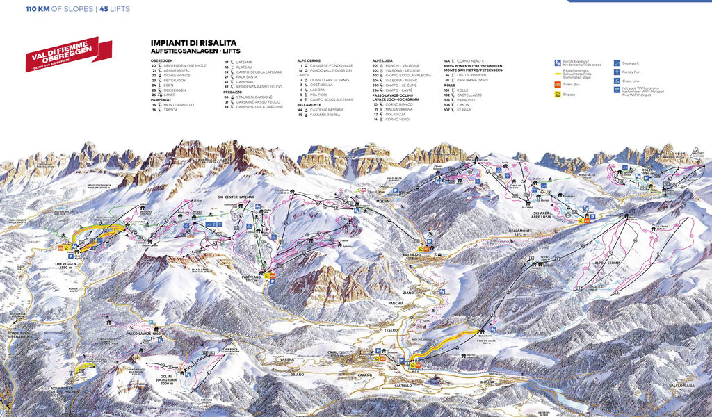 Lyžařská mapa sjezdovek areálu Ski Center Latemar