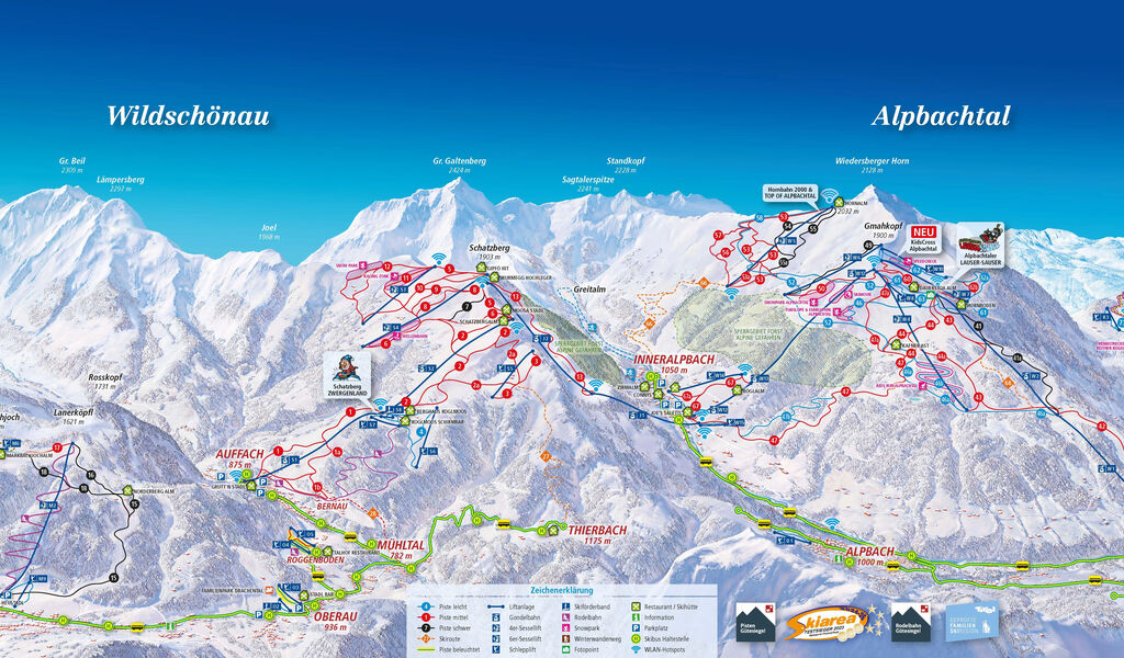 Lyžařská mapa sjezdovek areálu Ski Juwel Alpbachtal Wildschönau