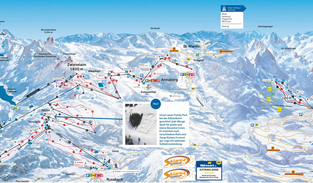Lyžařská mapa sjezdovek areálu Skiregion Dachstein West