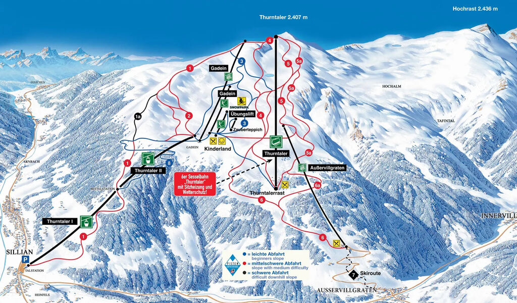Lyžařská mapa sjezdovek areálu Skizentrum Sillian Hochpustertal