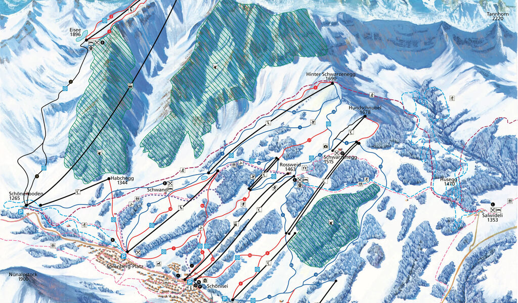 Lyžařská mapa sjezdovek areálu Sörenberg