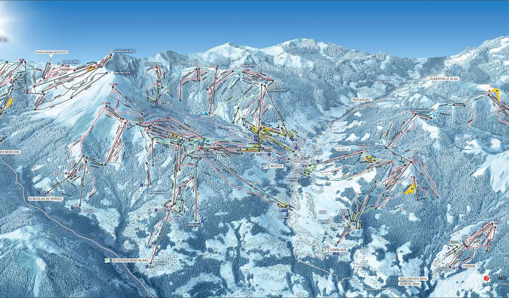 Lyžařská mapa sjezdovek areálu St. Gervais