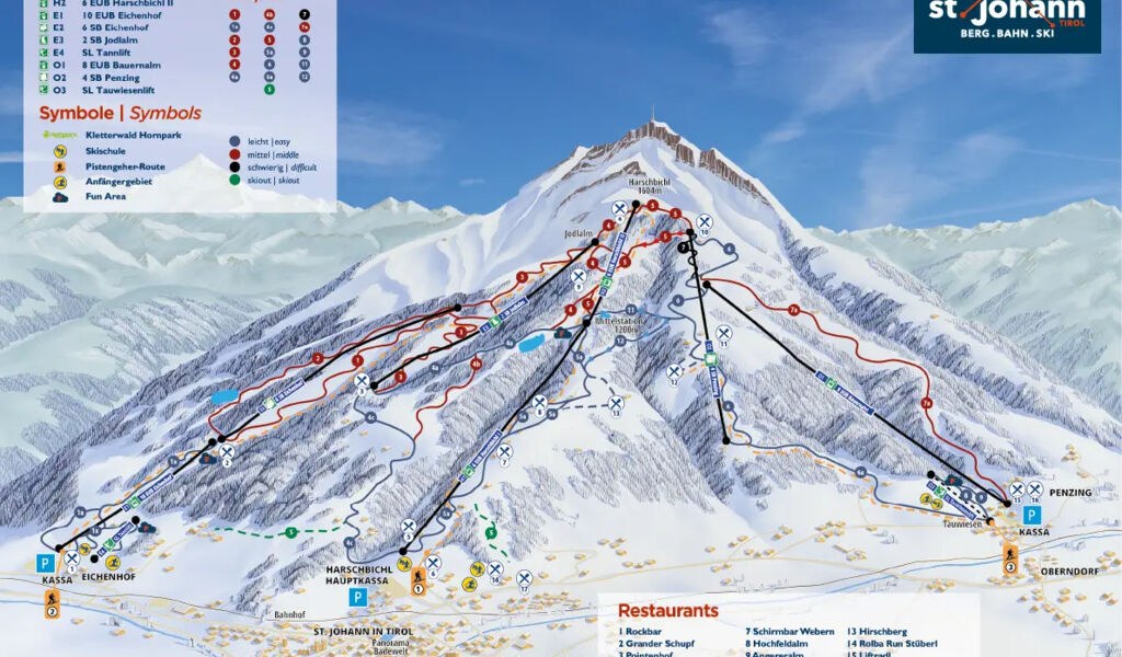 Lyžařská mapa sjezdovek areálu St. Johann in Tirol