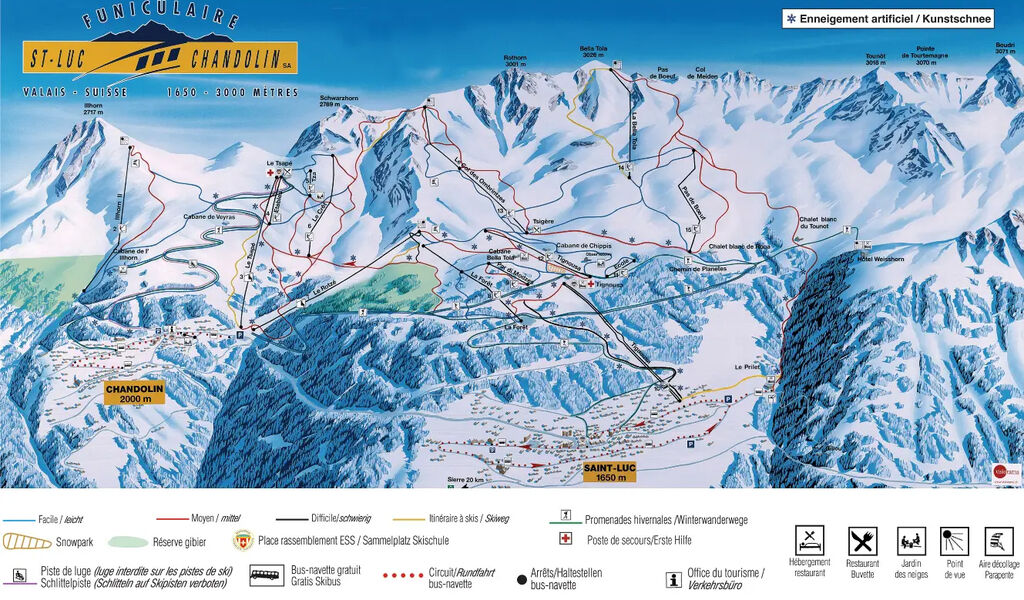Lyžařská mapa sjezdovek areálu St. Luc / Chandolin