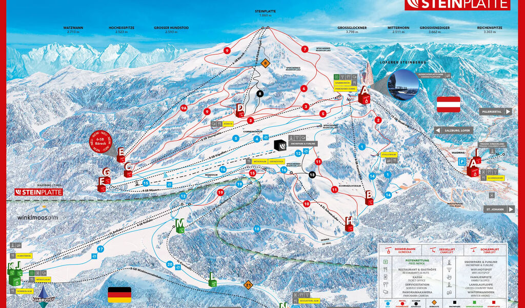 Lyžařská mapa sjezdovek areálu Steinplatte / Winklmoosalm