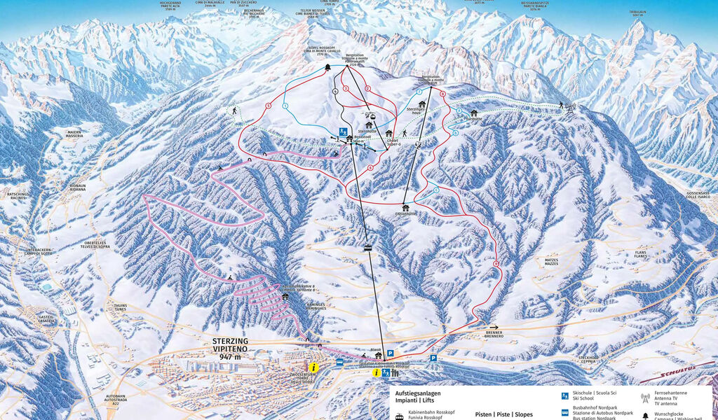Lyžařská mapa sjezdovek areálu Sterzing / Rosskopf