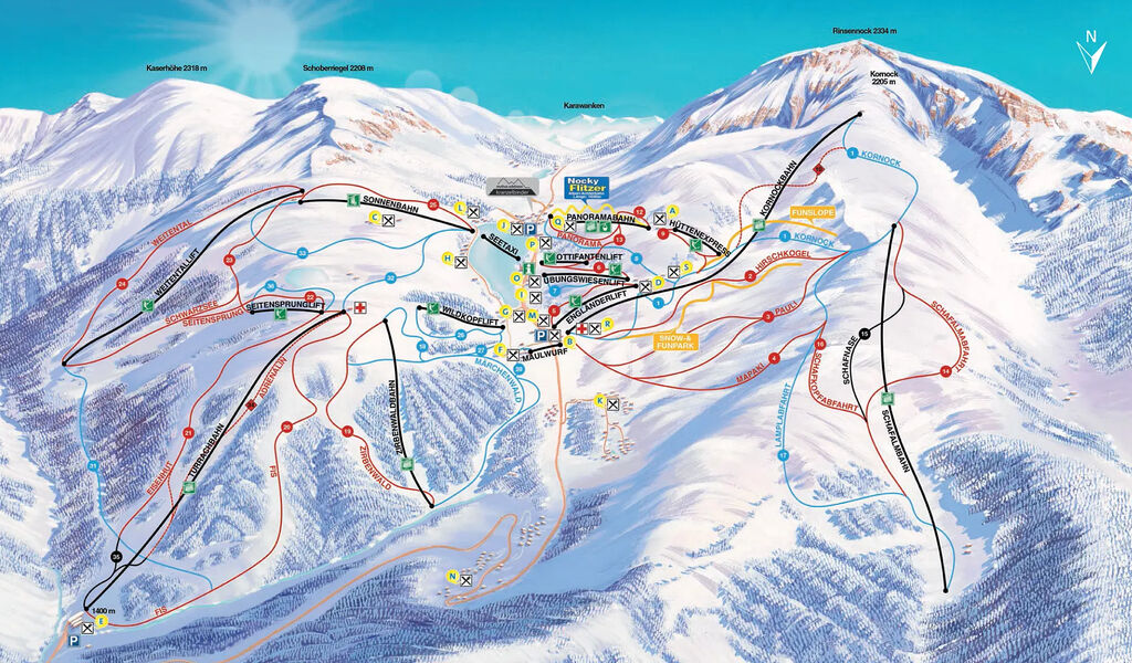 Lyžařská mapa sjezdovek areálu Turracher Höhe