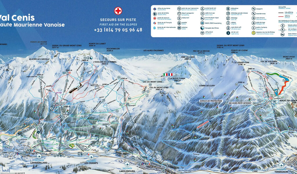 Lyžařská mapa sjezdovek areálu Val Cenis