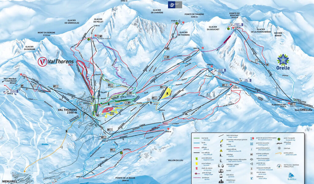 Lyžařská mapa sjezdovek areálu Val Thorens