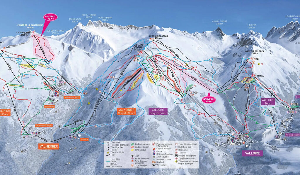 Lyžařská mapa sjezdovek areálu Valmeinier / Valloire