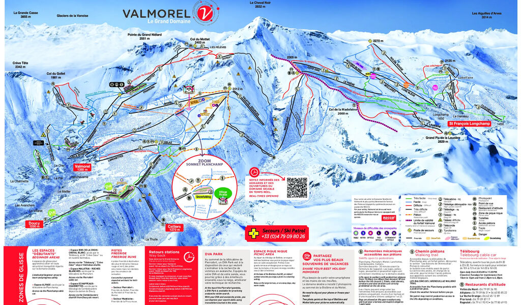 Lyžařská mapa sjezdovek areálu Valmorel