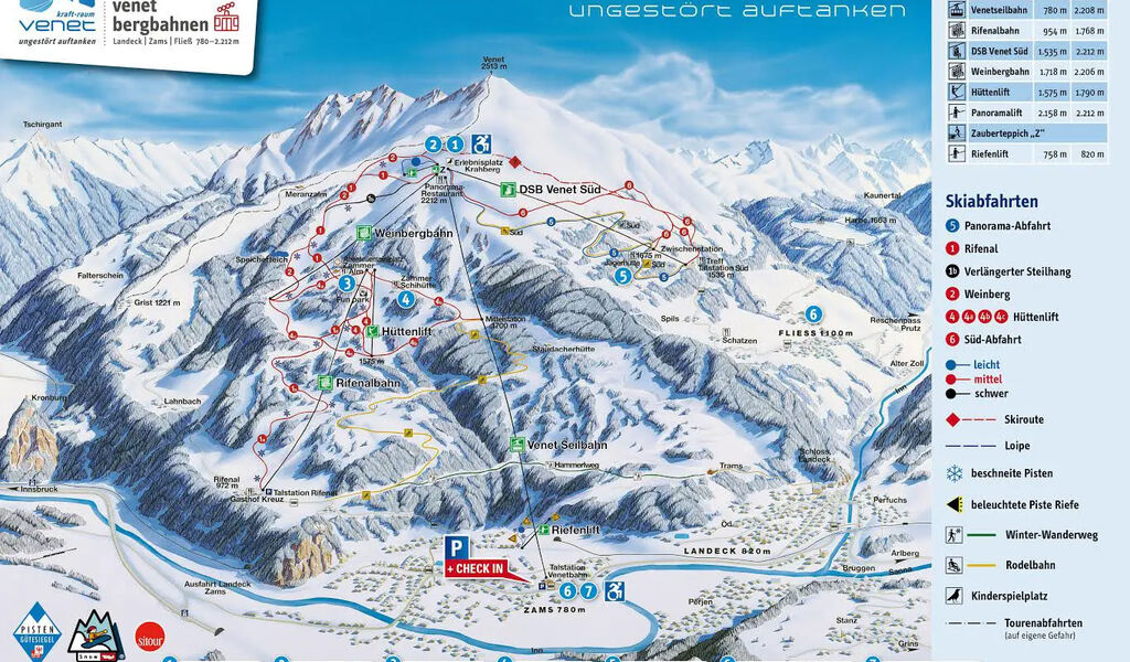 Lyžařská mapa sjezdovek areálu Venet