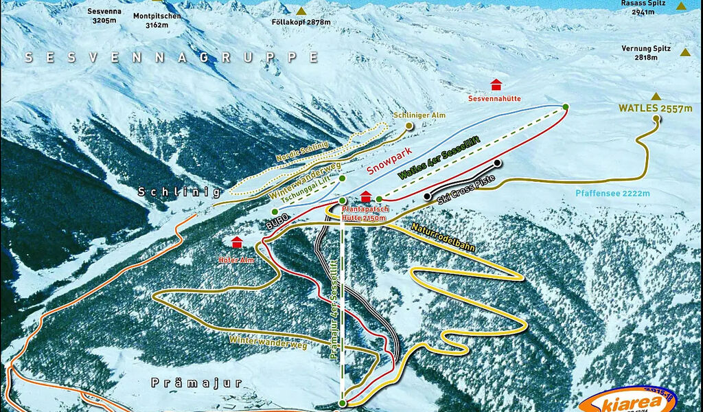 Lyžařská mapa sjezdovek areálu Watles