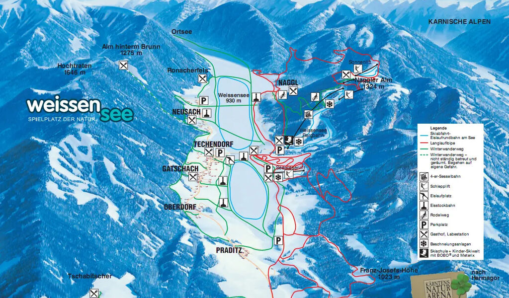 Lyžařská mapa sjezdovek areálu Weissensee