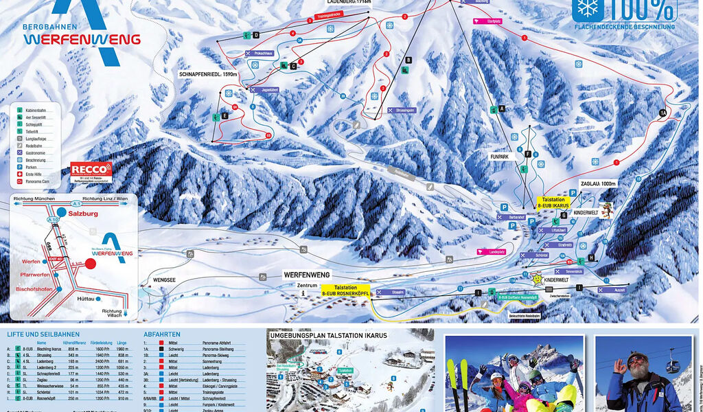 Lyžařská mapa sjezdovek areálu Werfenweng