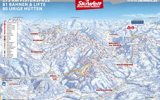 Lyžařská mapa skiareálu Wilder Kaiser / Brixental