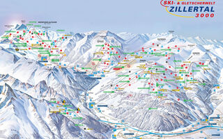 Lyžařská mapa skiareálu Zillertal 3000
